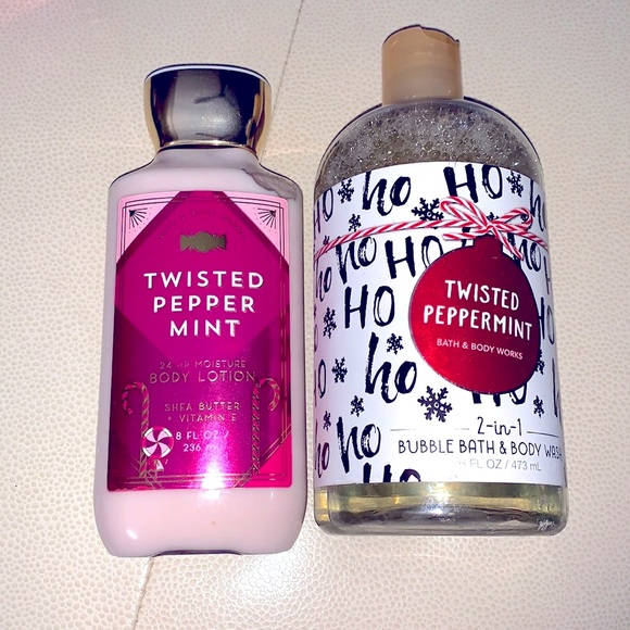 Victoria’s Secret Twisted Peppermint Set Bubble Bath/Shower Gel & Lotion - Picture 1 of 6